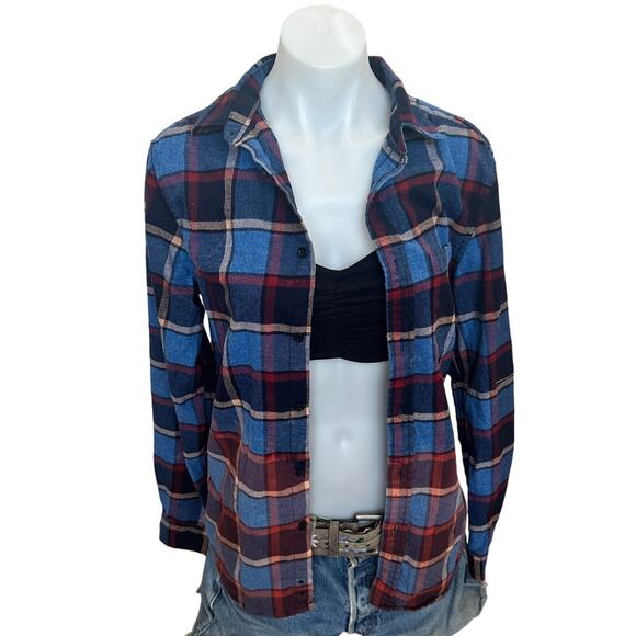 Chicago Cubs Baseball Plaid Flannel Shirt SMALL Oversized Shacket Unique Upcycle - Picture 4 of 6